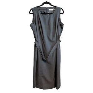 Calvin Klein Career Charcoal Gray Belted Sheath Classic Dress NWT Size 14W